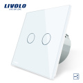 Livolo Interruptor Elétrico padrão DA UE Cinza Luxo Cristal Painel de Vidro e 2 gang 2 vias Interruptor de Luz Da Parede Da Tela de Toque VL-C702S-15